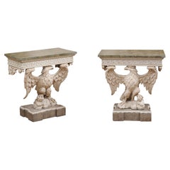 Pair of Wall-Mounted Eagle Consoles in Painted Finish with Faux Marbleized Tops