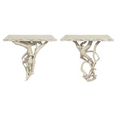 Pair of Wall-Mounted Lacquered Rootwood Console Tables