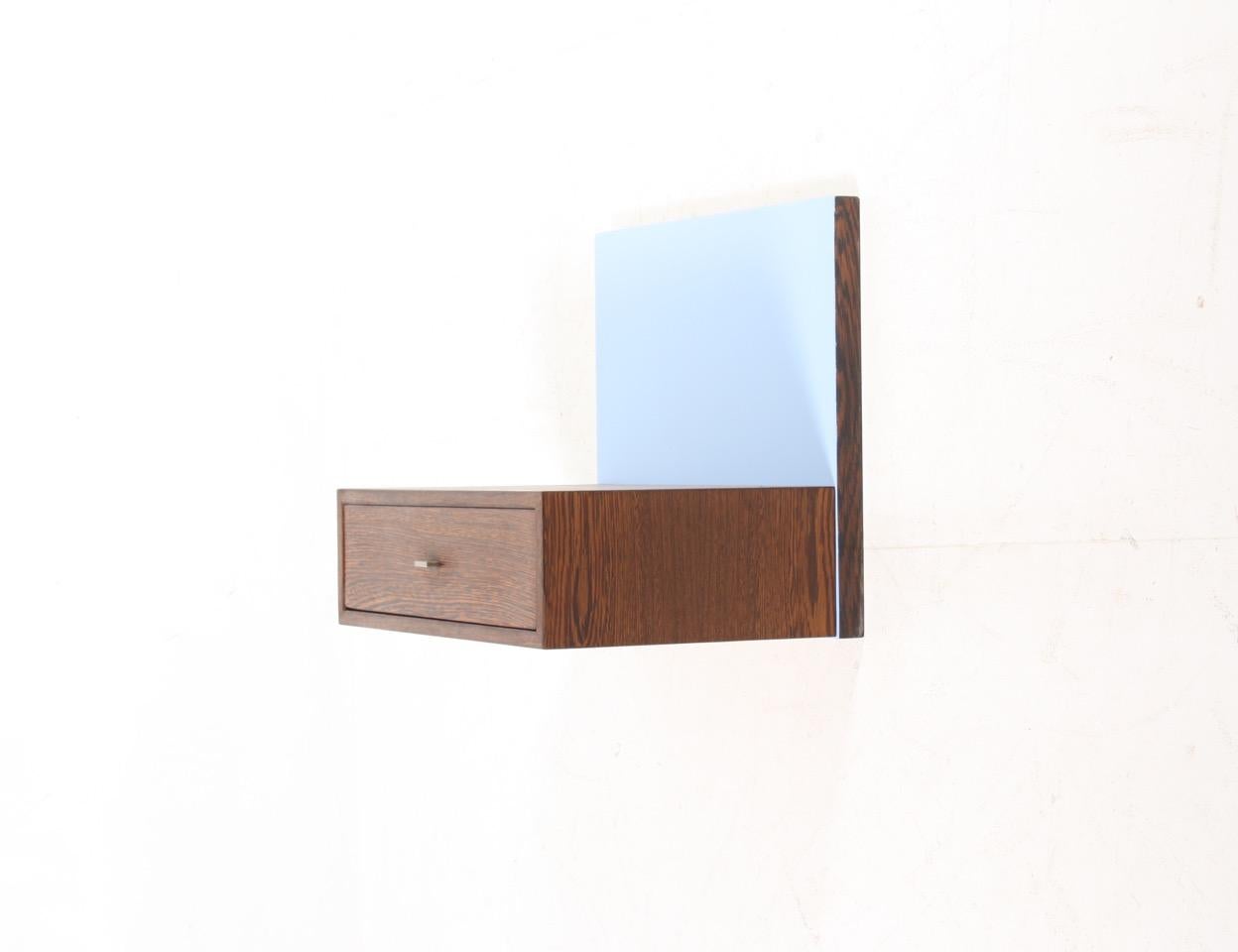 Pair of Wall-Mounted Nightstands in Wenge, Light Blue Back Panels, Denmark 1960s 2