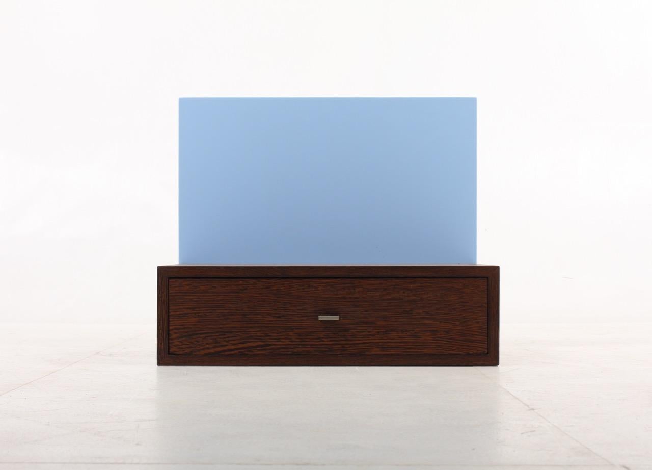 Pair of Wall-Mounted Nightstands in Wenge, Light Blue Back Panels, Denmark 1960s 3