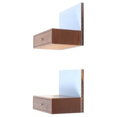Pair of Wall-Mounted Nightstands in Wenge, Light Blue Back Panels, Denmark 1960s