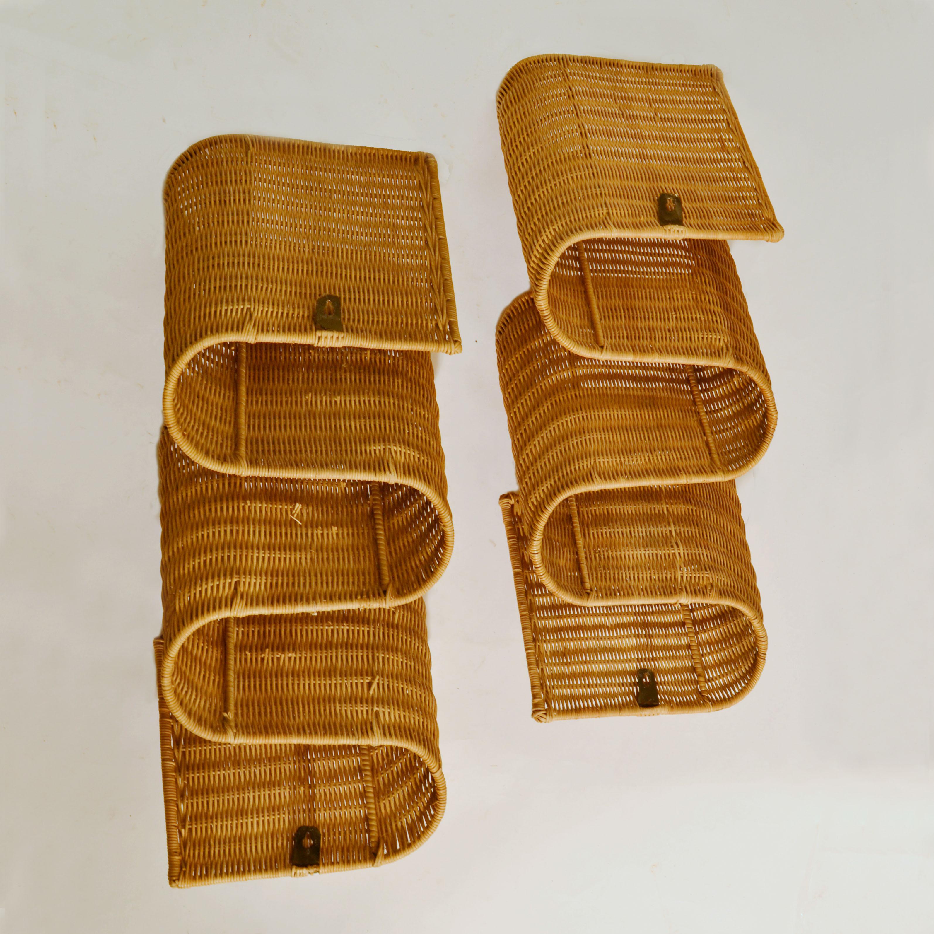 Late 20th Century Pair of Wall Mounted Rattan Magazine Racks, Italy, 1970s For Sale