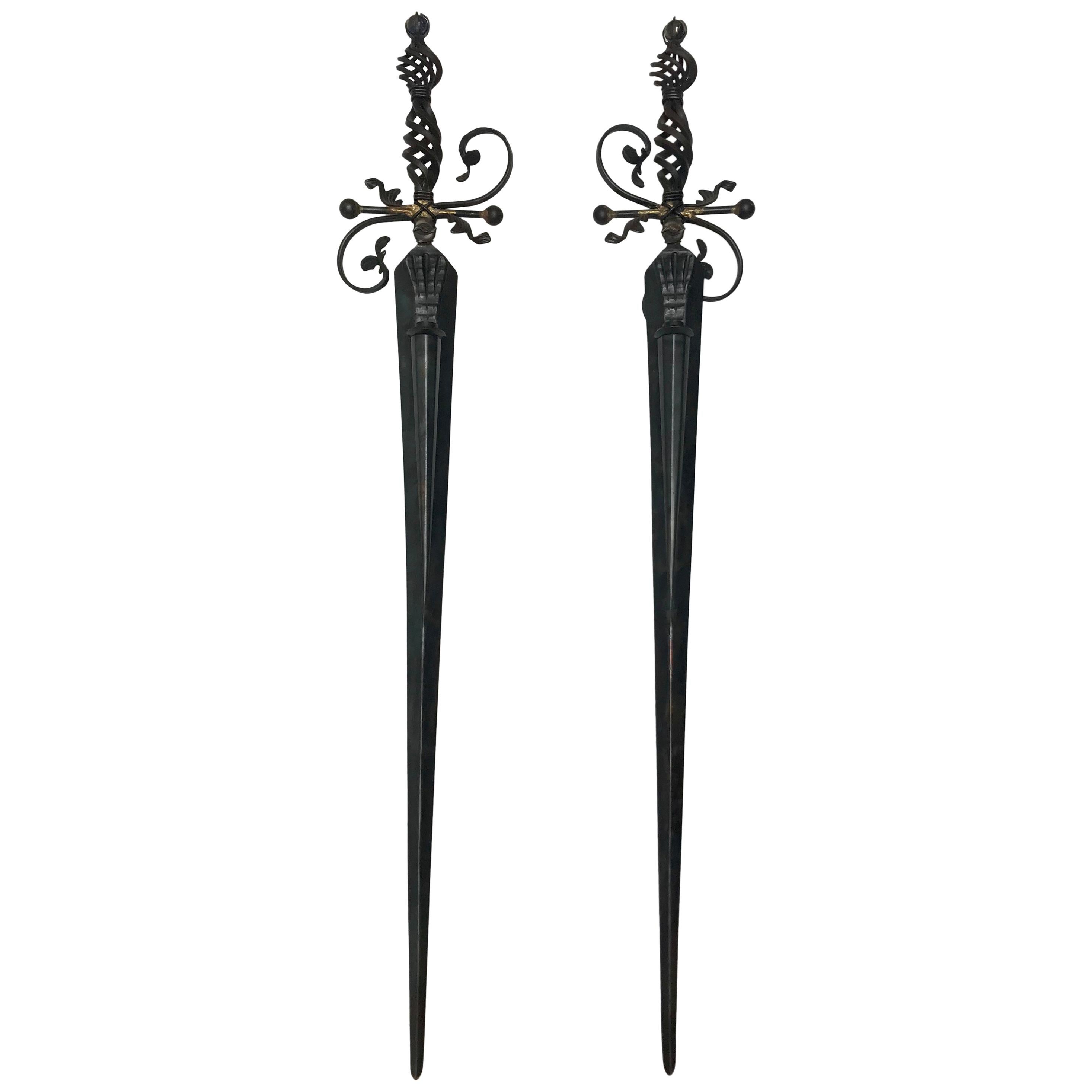Pair of Wall Mounted Sword Sconces, Mark Brazier-Jones, 1991 For Sale