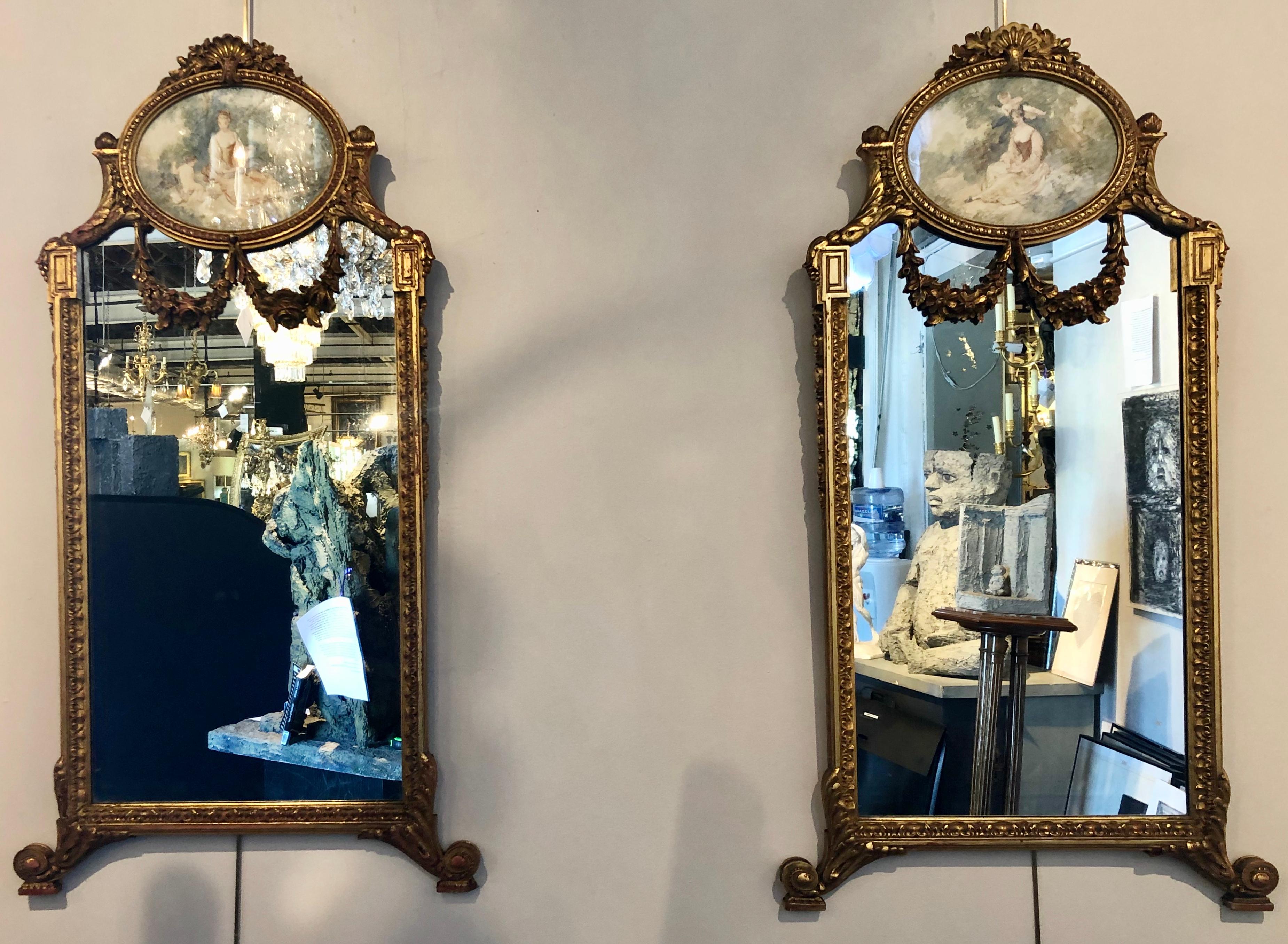 Louis XVI Pair of Wall or Console Mirrors, Italian Trumeau Form