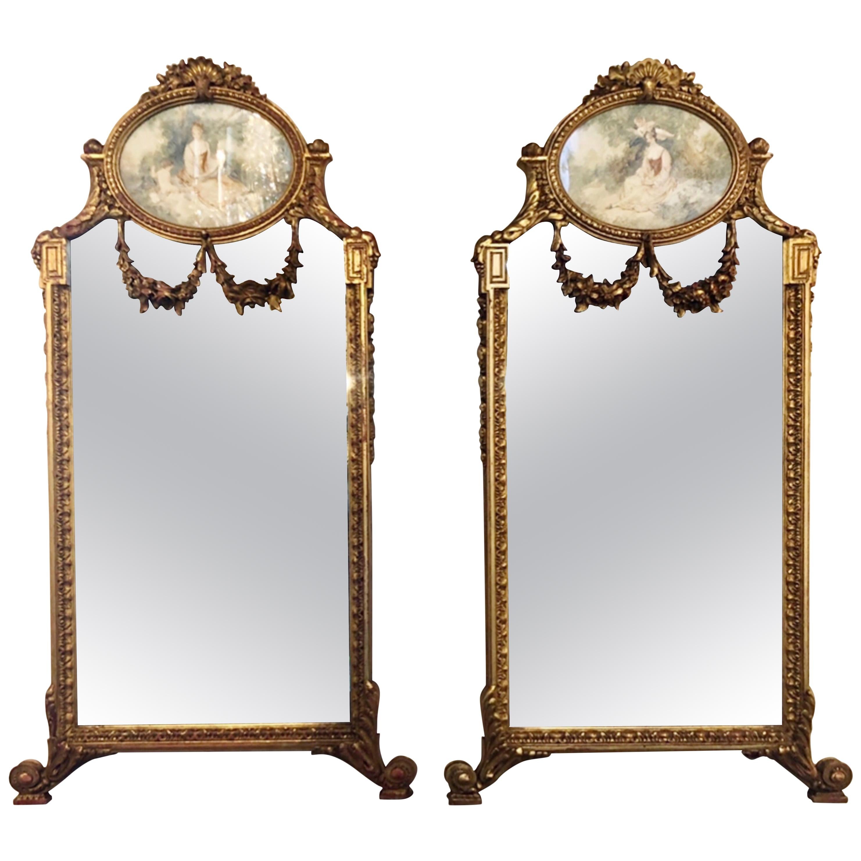 Pair of Wall or Console Mirrors, Italian Trumeau Form
