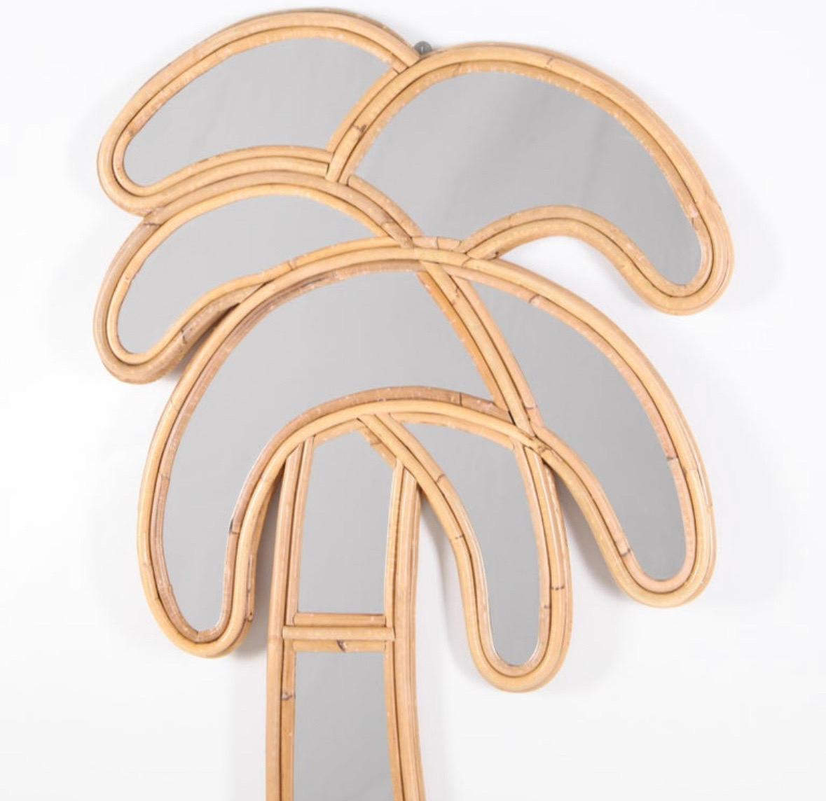 Contemporary Pair of wall « palm tree » rattan mirrors  For Sale