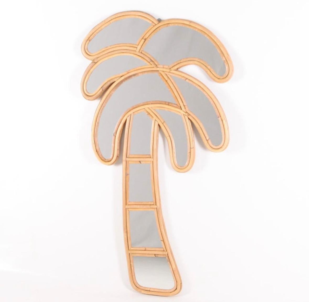Pair of wall « palm tree » rattan mirrors  For Sale 1