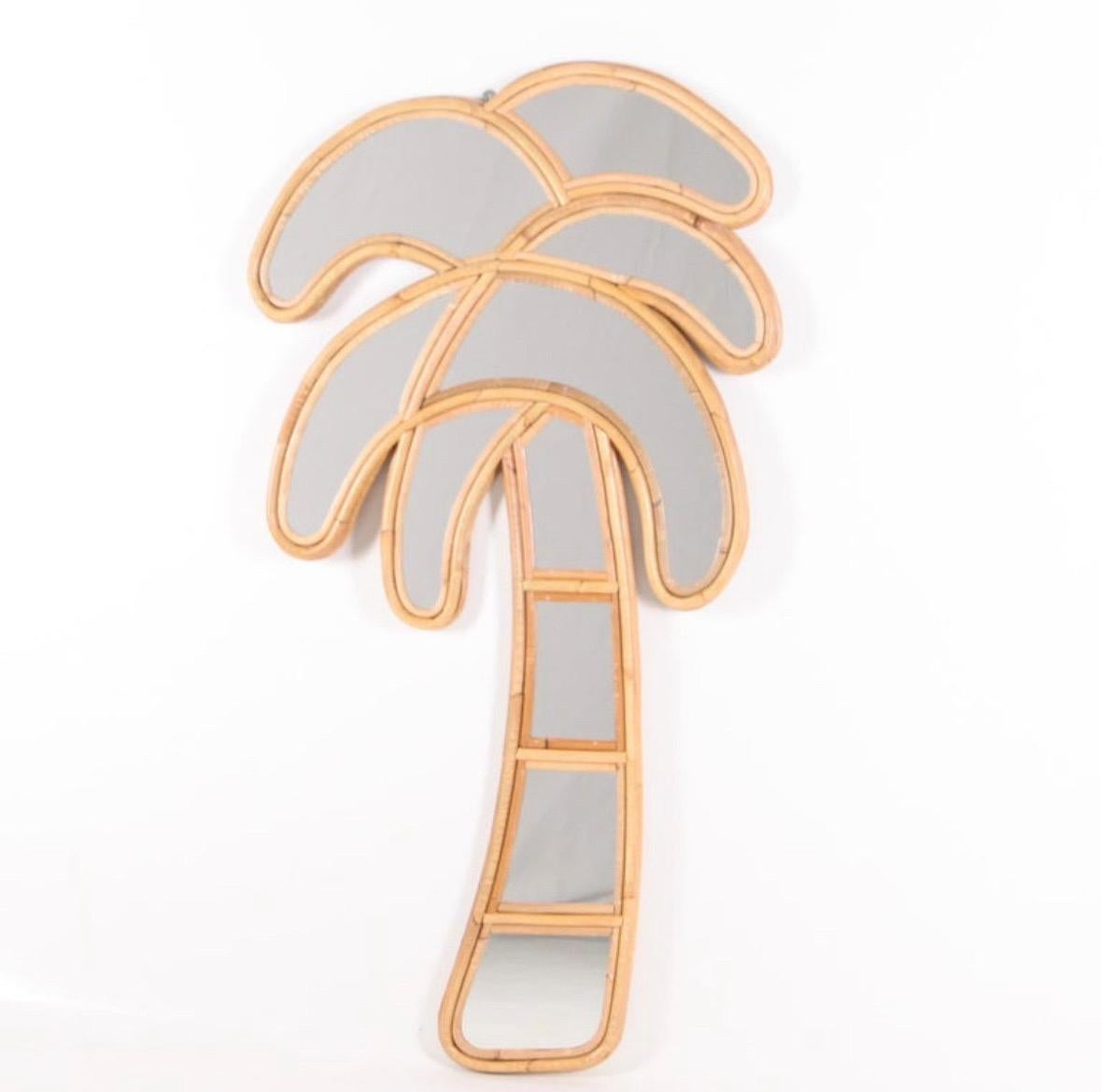 Pair of wall « palm tree » rattan mirrors  For Sale 2