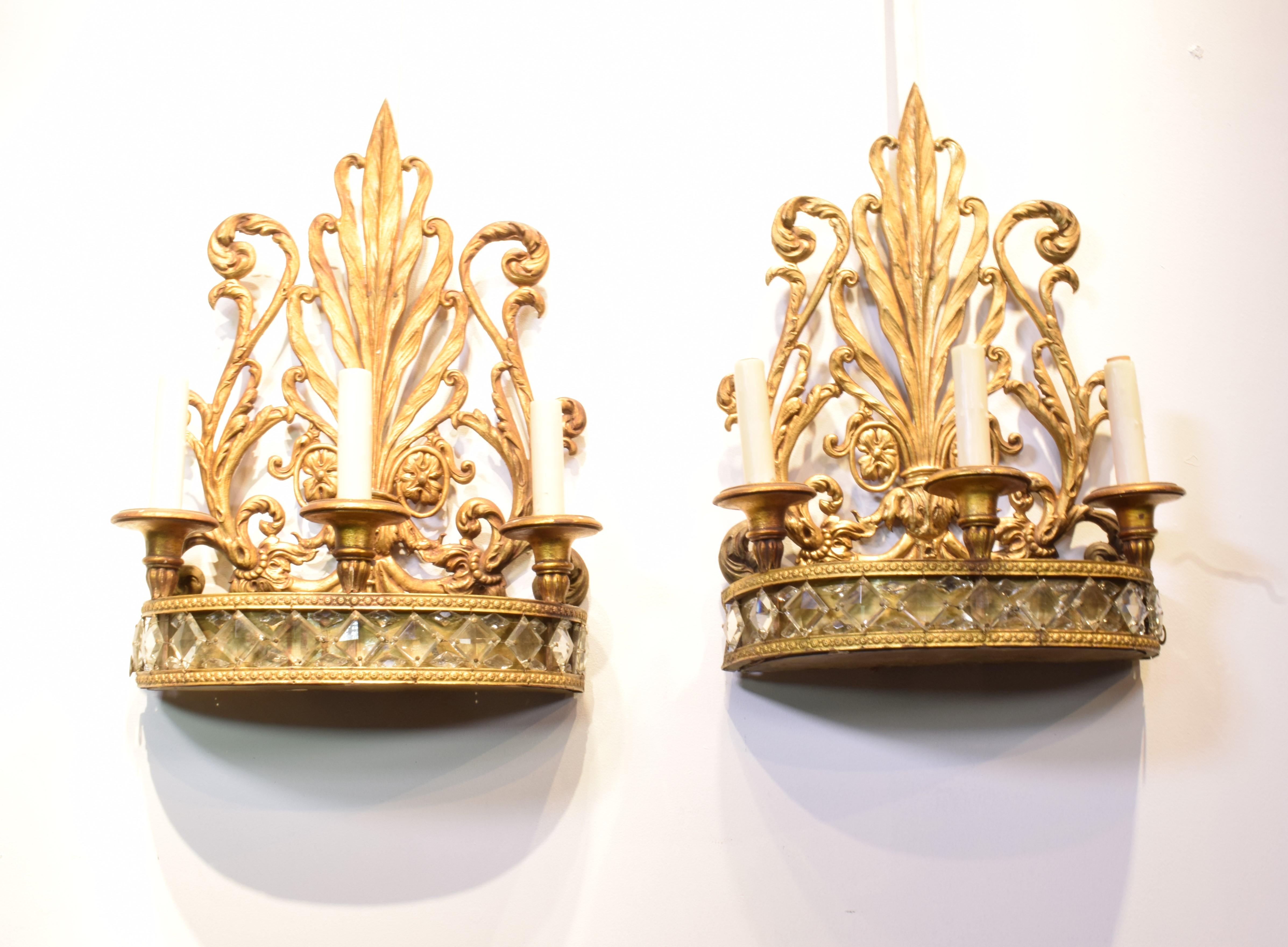 Gilt Pair of Wall Sconces attributed to Caldwell For Sale