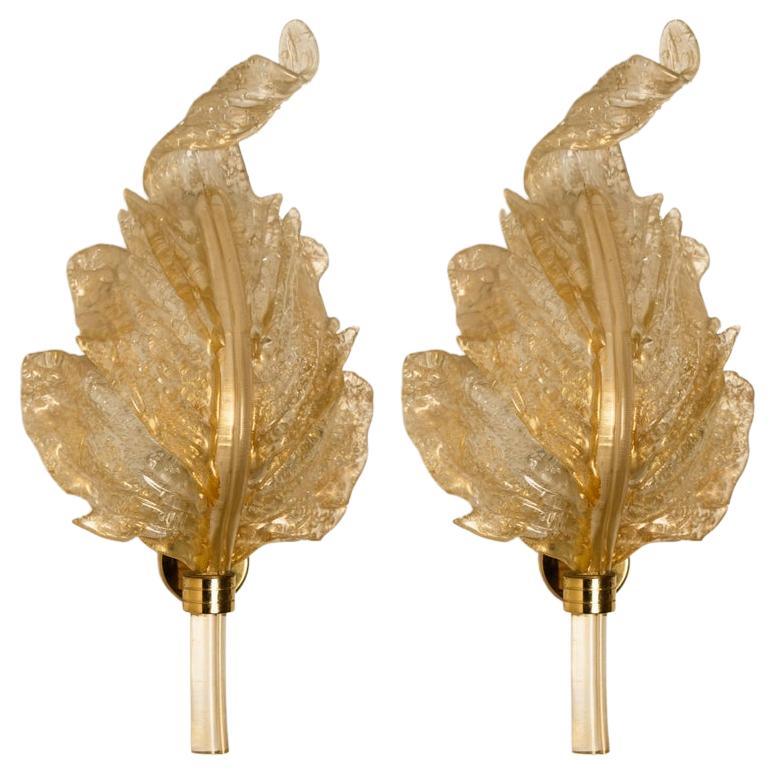 Pair of  Wall Sconces Barovier & Toso Gold Glass Murano, Italy, 1960s