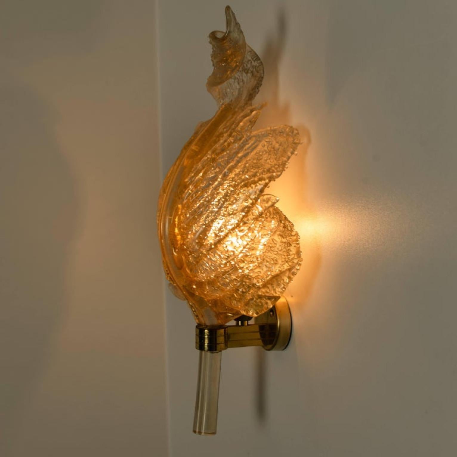 Pair of Wall Sconces Barovier & Toso Gold Glass Murano, Italy 2