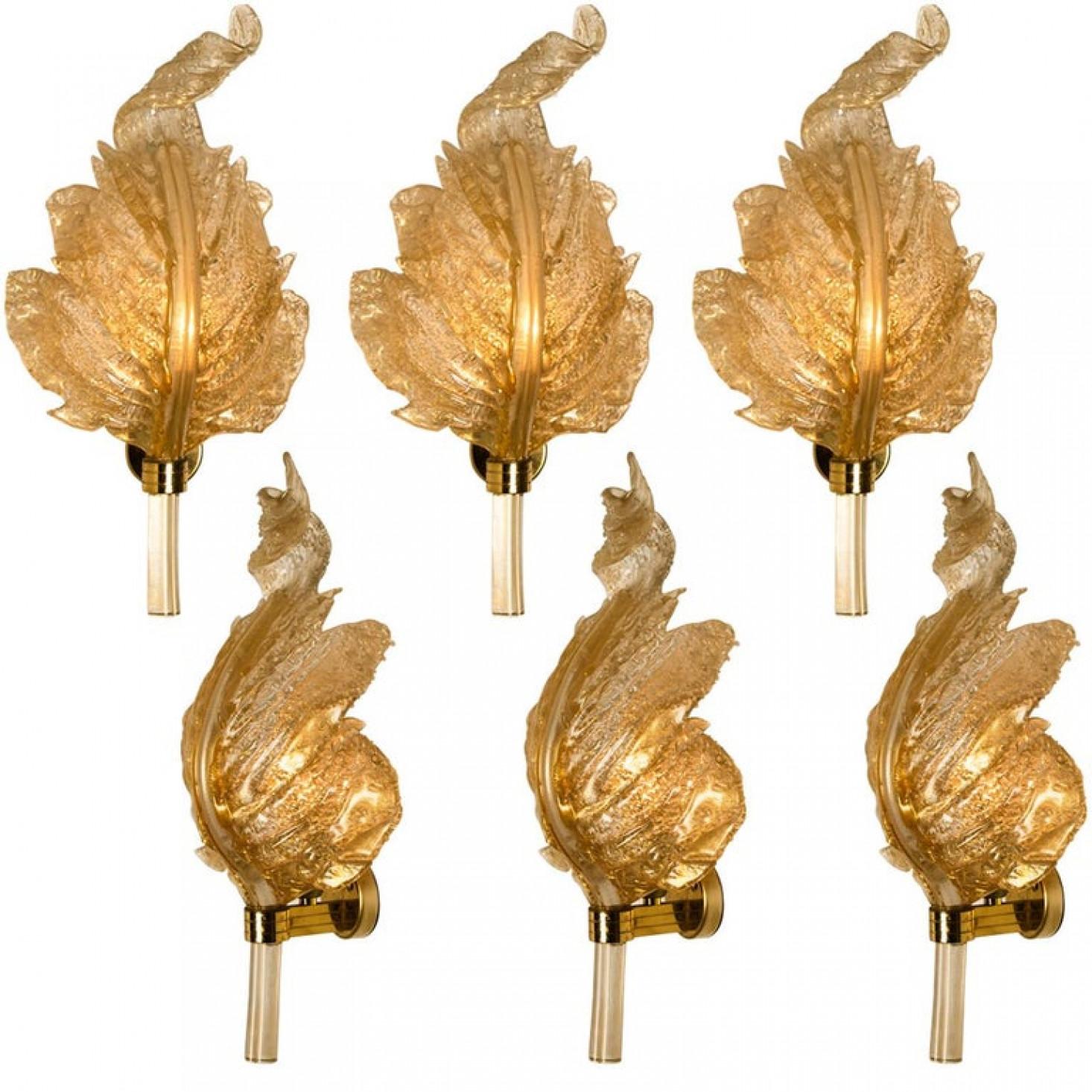 Pair of Wall Sconces Barovier & Toso Gold Glass Murano, Italy For Sale 3