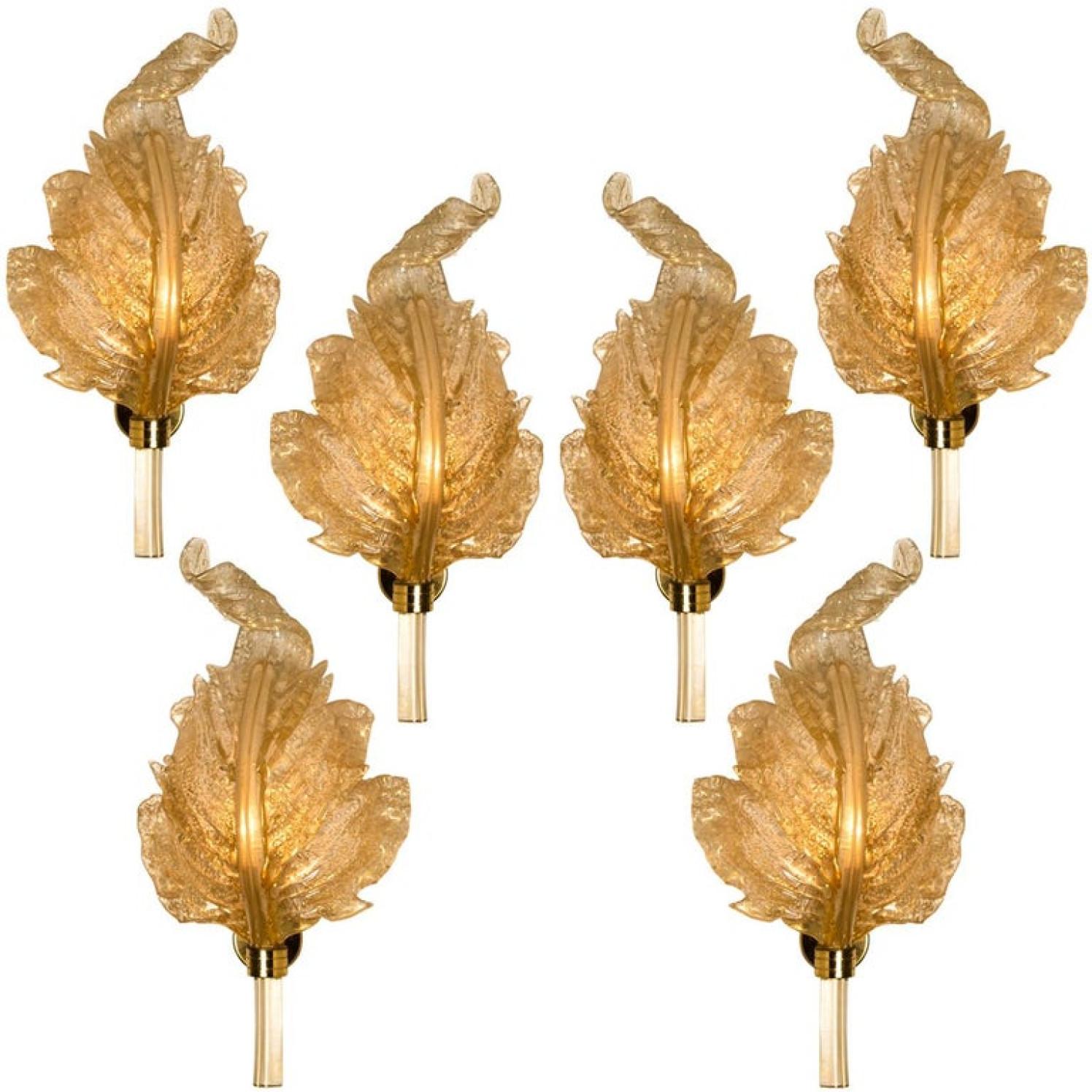 Pair of Wall Sconces Barovier & Toso Gold Glass Murano, Italy In Good Condition In Rijssen, NL