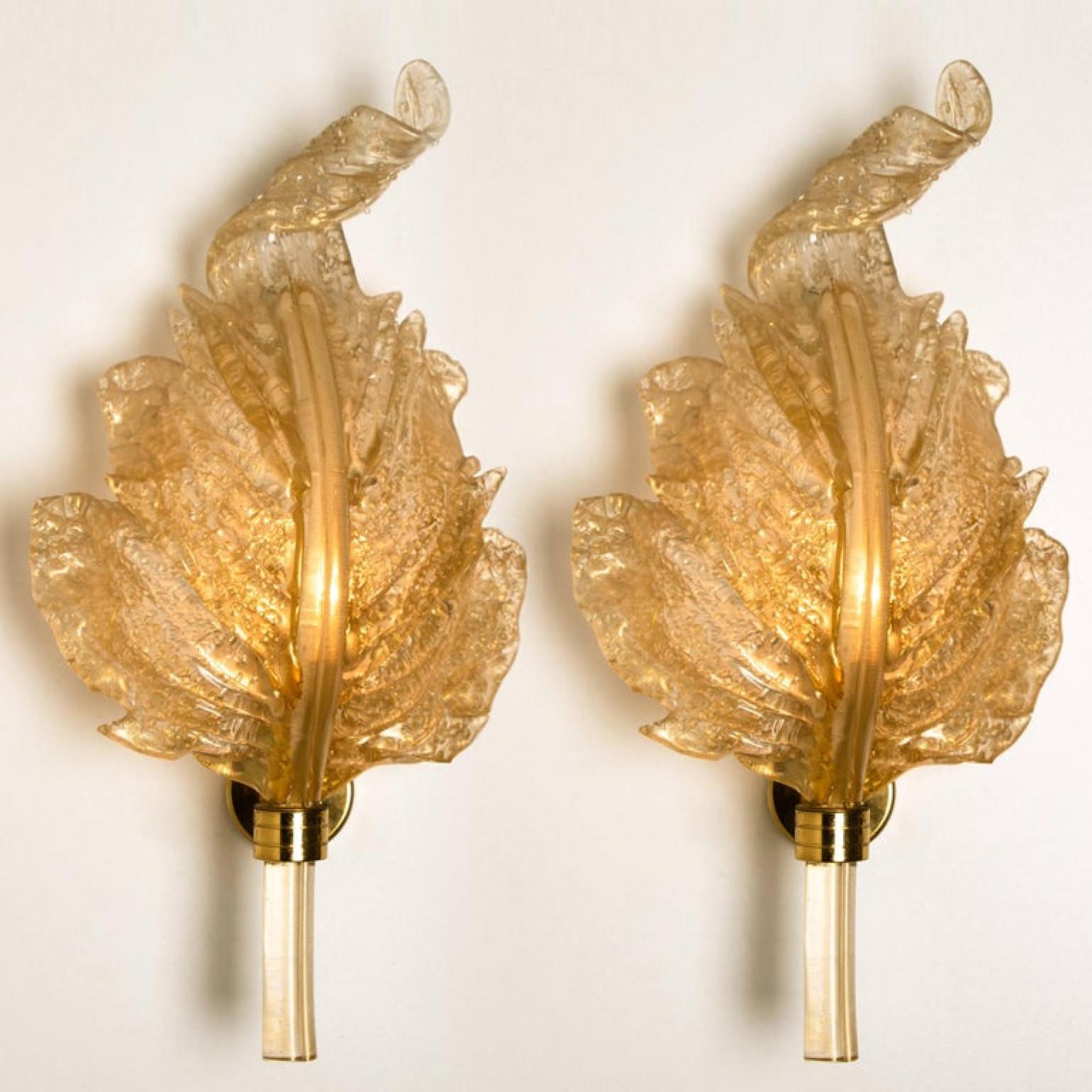 Pair of Wall Sconces Barovier & Toso Gold Glass Murano, Italy In Good Condition For Sale In Rijssen, NL