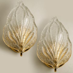 Pair of Wall Sconces Barovier & Toso Leaves Murano Glass, Italy, 1960
