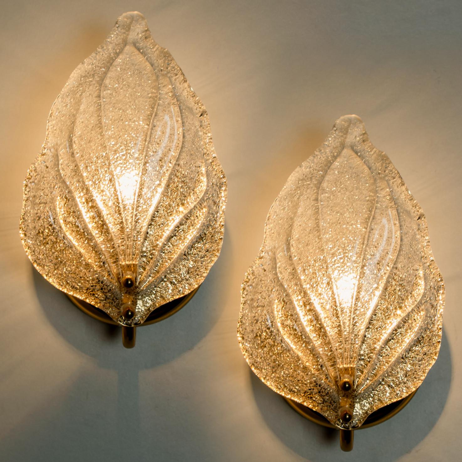 Italian Pair of Wall Sconces Barovier & Toso Leaves Murano Glass, Italy, 1960 For Sale