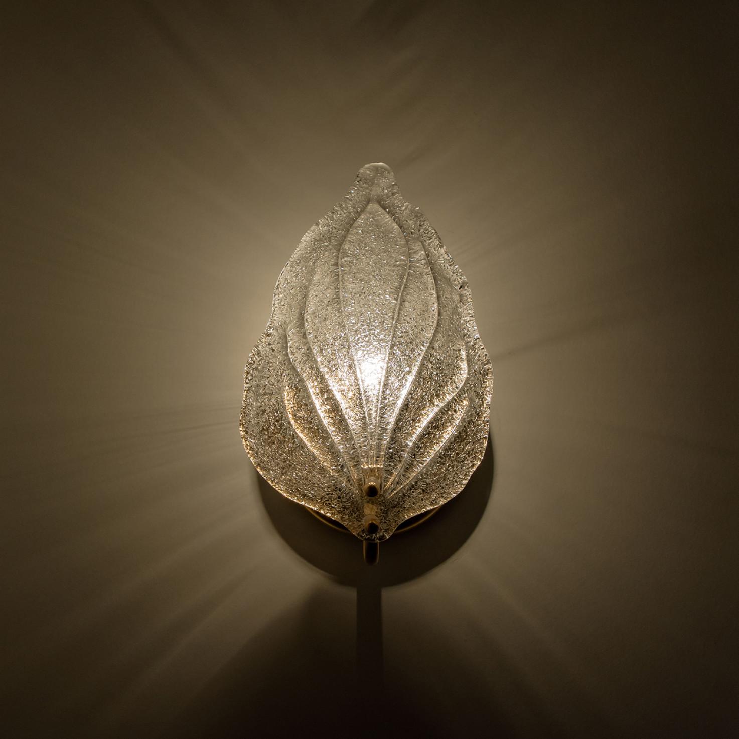 20th Century Pair of Wall Sconces Barovier & Toso Leaves Murano Glass, Italy, 1960 For Sale