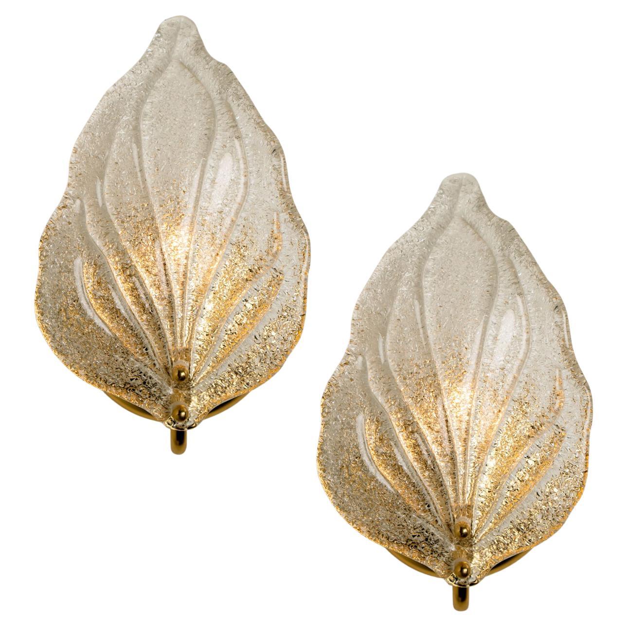 Pair of Wall Sconces Barovier & Toso Leaves Murano Glass, Italy, 1960