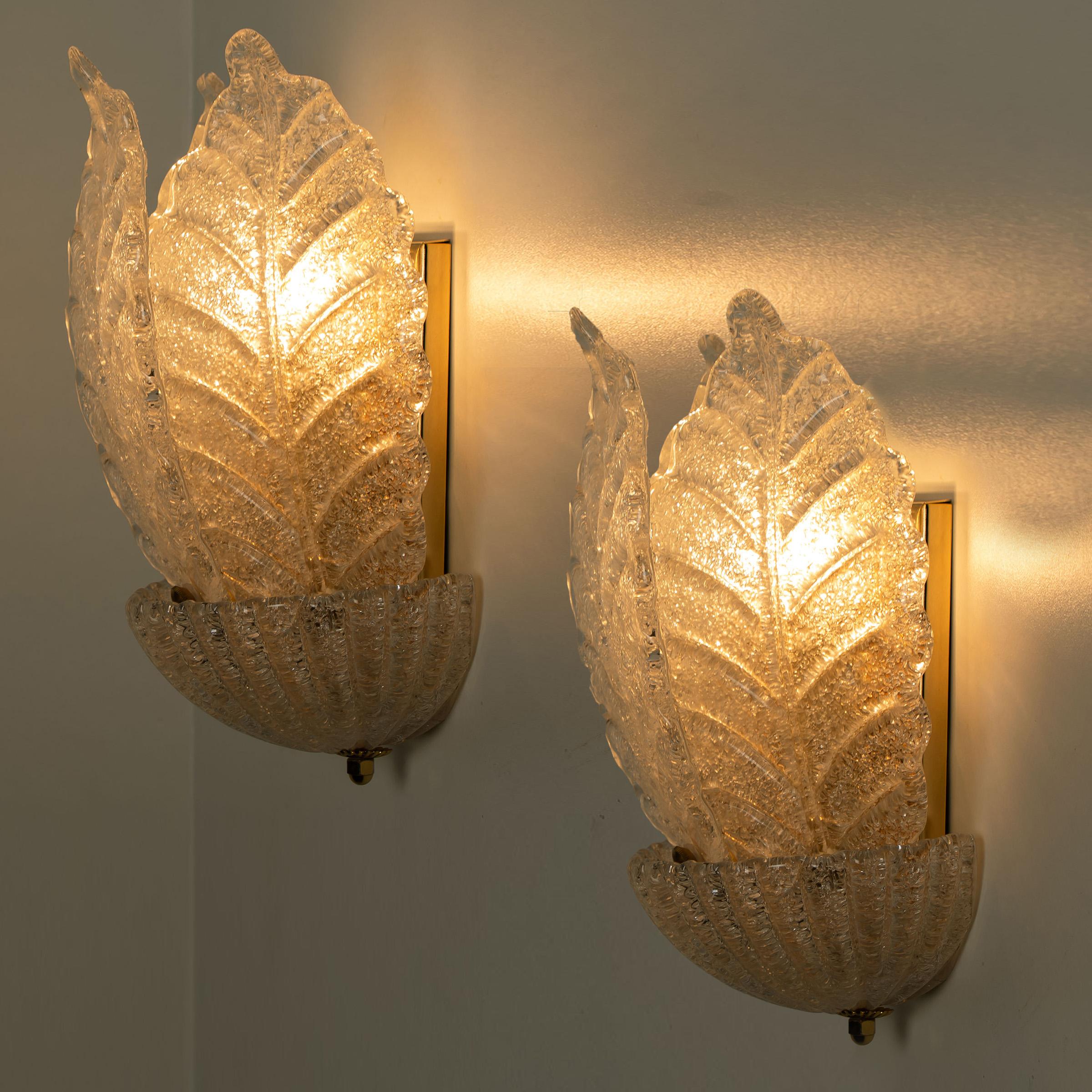 Mid-Century Modern Pair of Wall Sconces Barovier & Toso Murano Glass and Gold-Plated, Italy, 1960