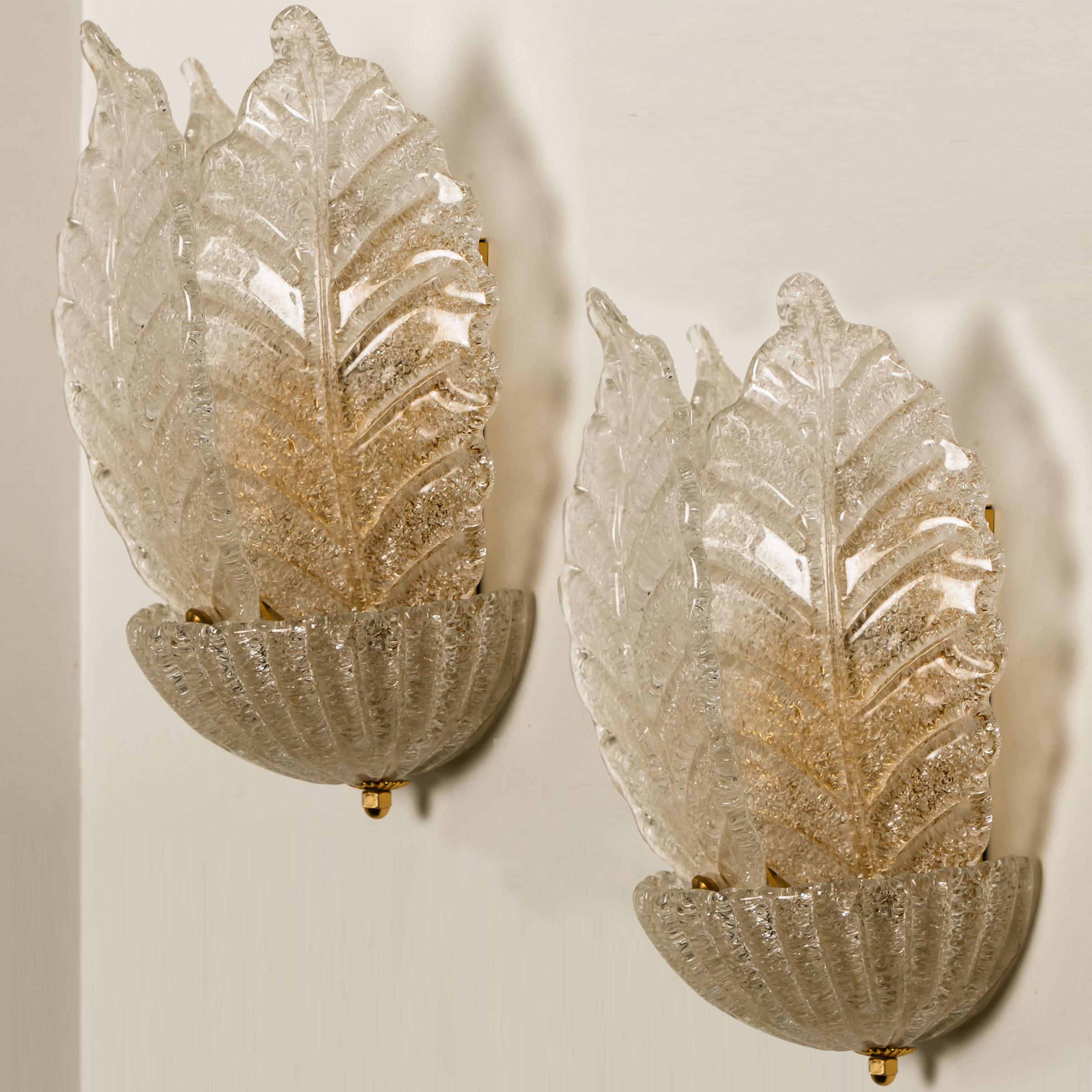 Pair of Wall Sconces Barovier & Toso Murano Glass and Gold-Plated, Italy, 1960 In Good Condition In Rijssen, NL