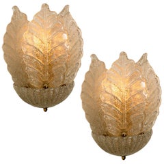 Vintage Pair of Wall Sconces Barovier 
Toso Murano Glass and Gold-Plated, Italy, 1960