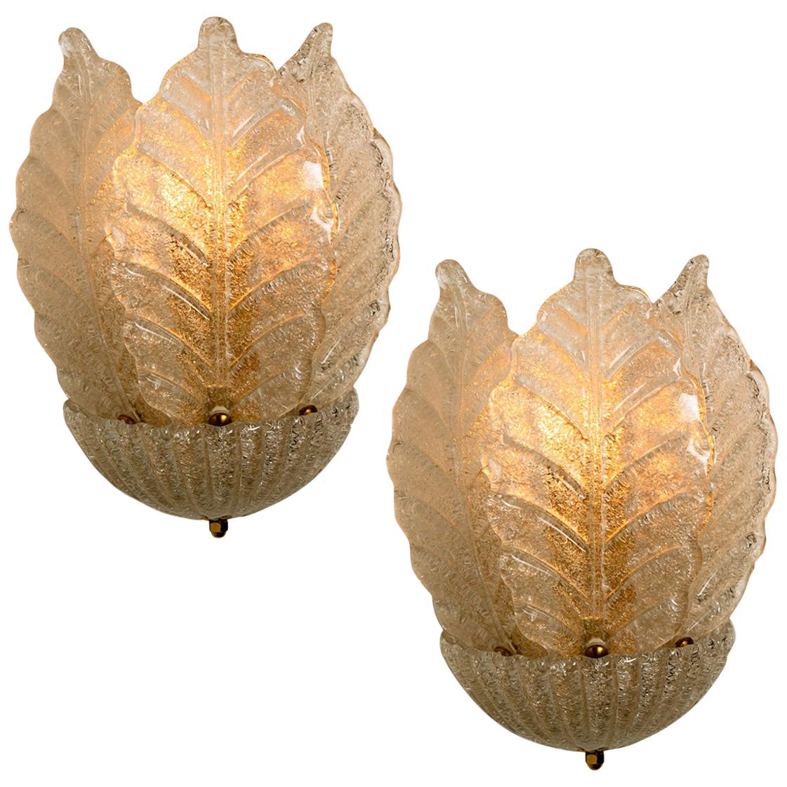Pair of Wall Sconces Barovier & Toso Murano Glass and Gold-Plated, Italy, 1960