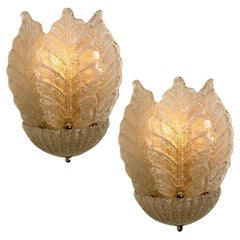 Paire d'appliques murales Barovier & Toso en verre de Murano et plaqué or, Italie, 1960