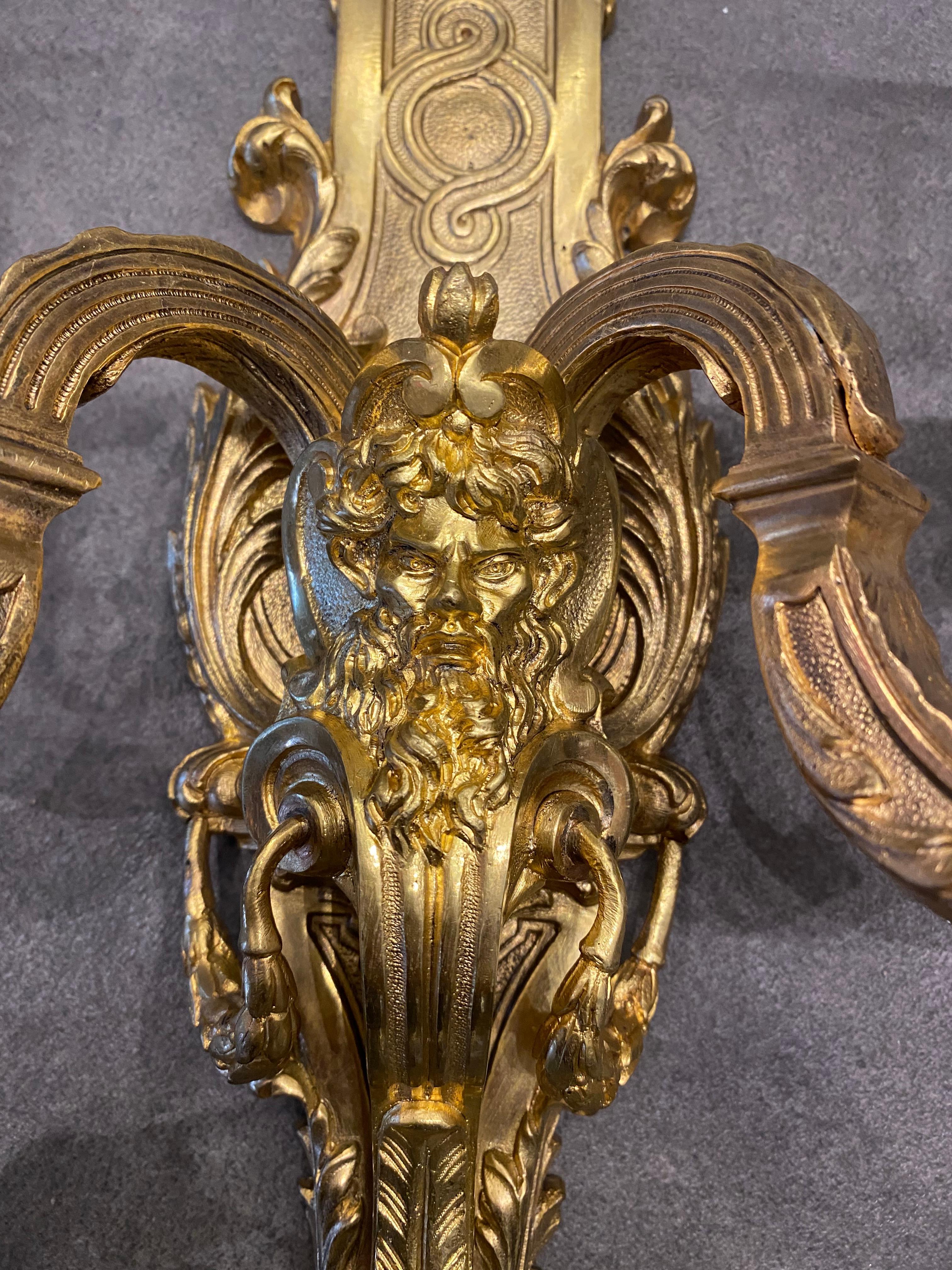 Pair Of Wall Sconces - Bronze - Mascarons - France - 19th Century 1