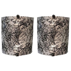 Coppia di lampade da parete di De Majo, Murano, in vetro nero e trasparente