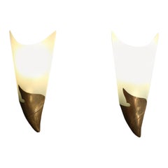 Pair of wall sconces in bras and glass, production Fontana Arte 1950s