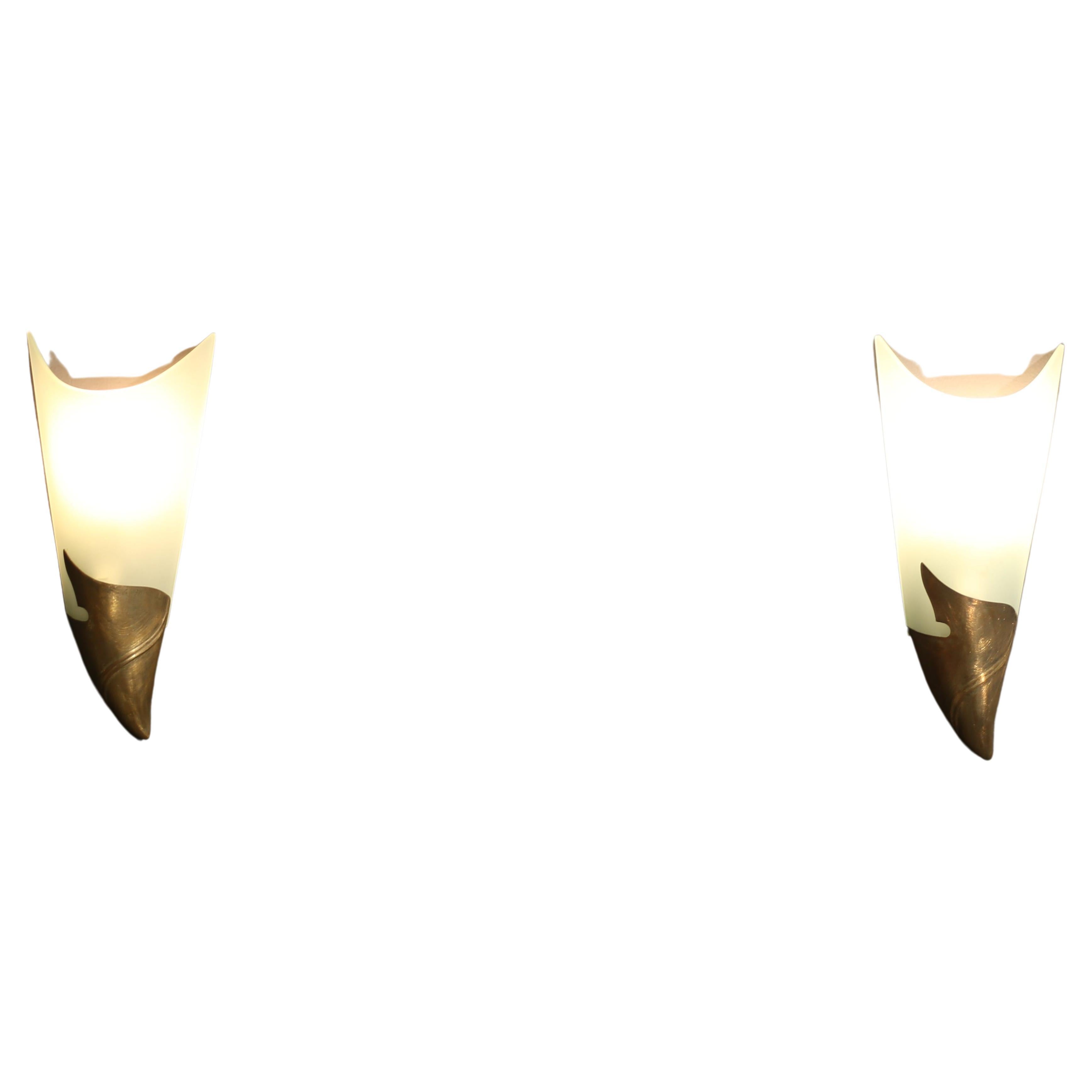 Pair of wall sconces in bras and glass, production Fontana Arte 1950