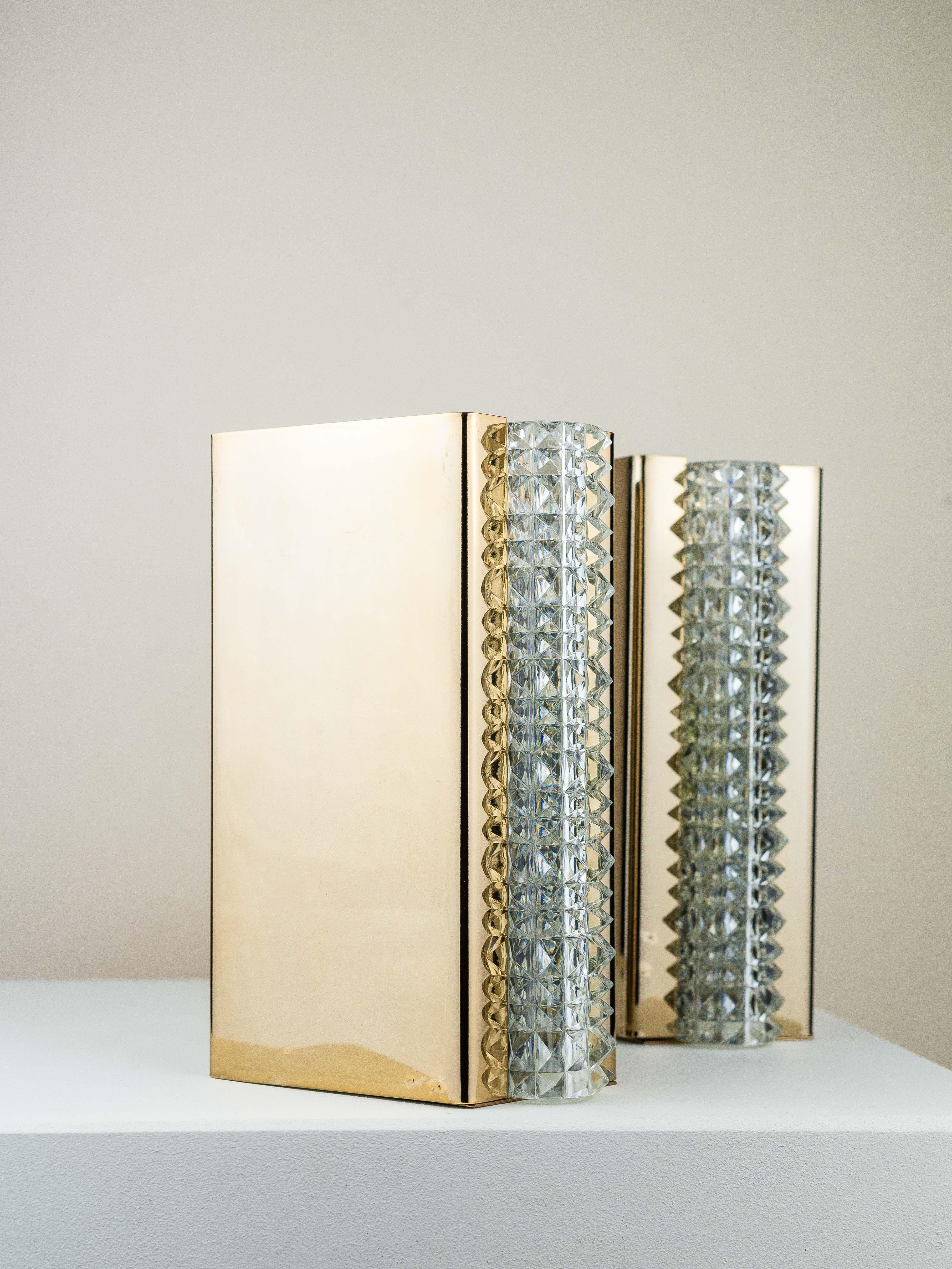 Pair of Wall Sconces in Brass and Glass, France 1960s 4