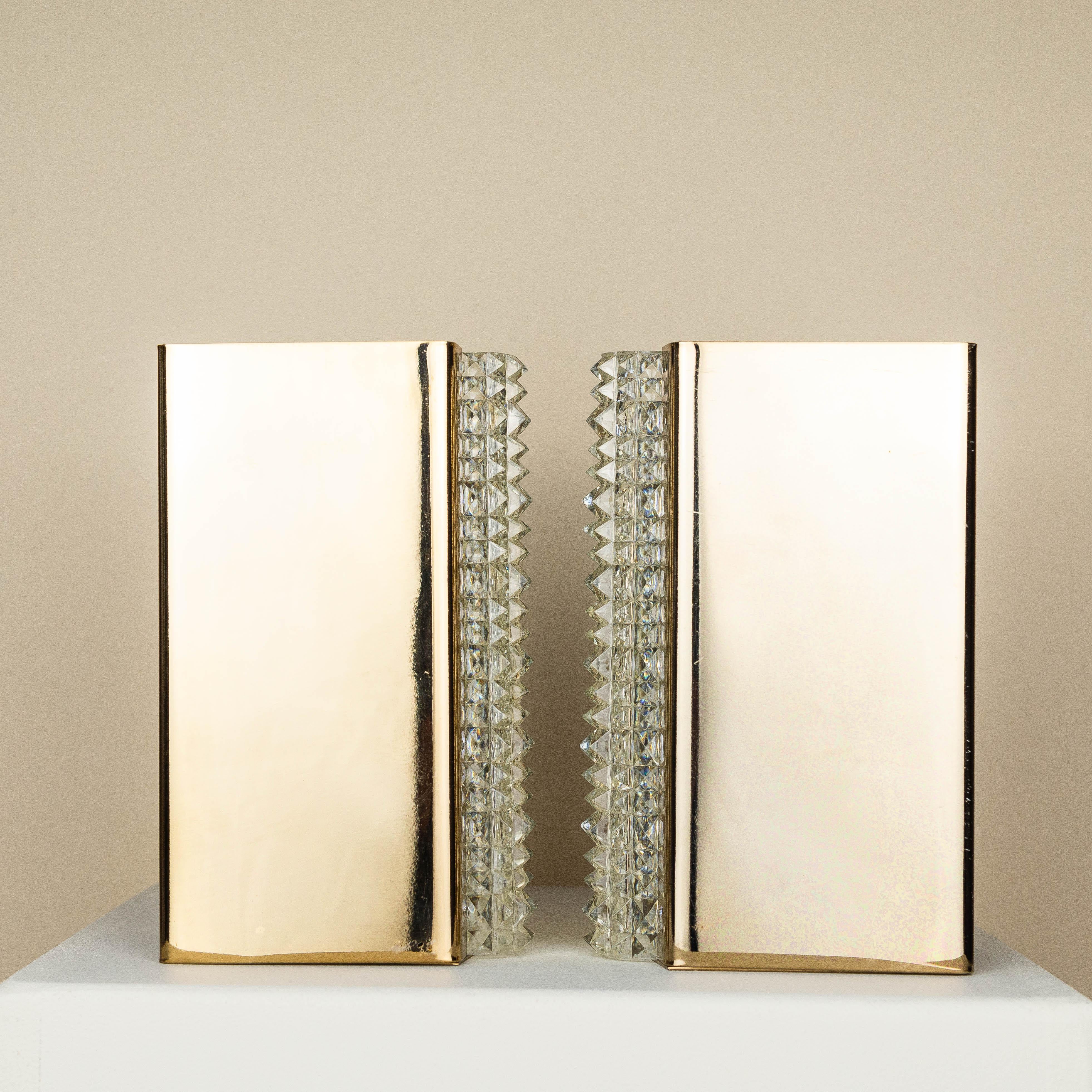 Pair of Wall Sconces in Brass and Glass, France 1960s 6