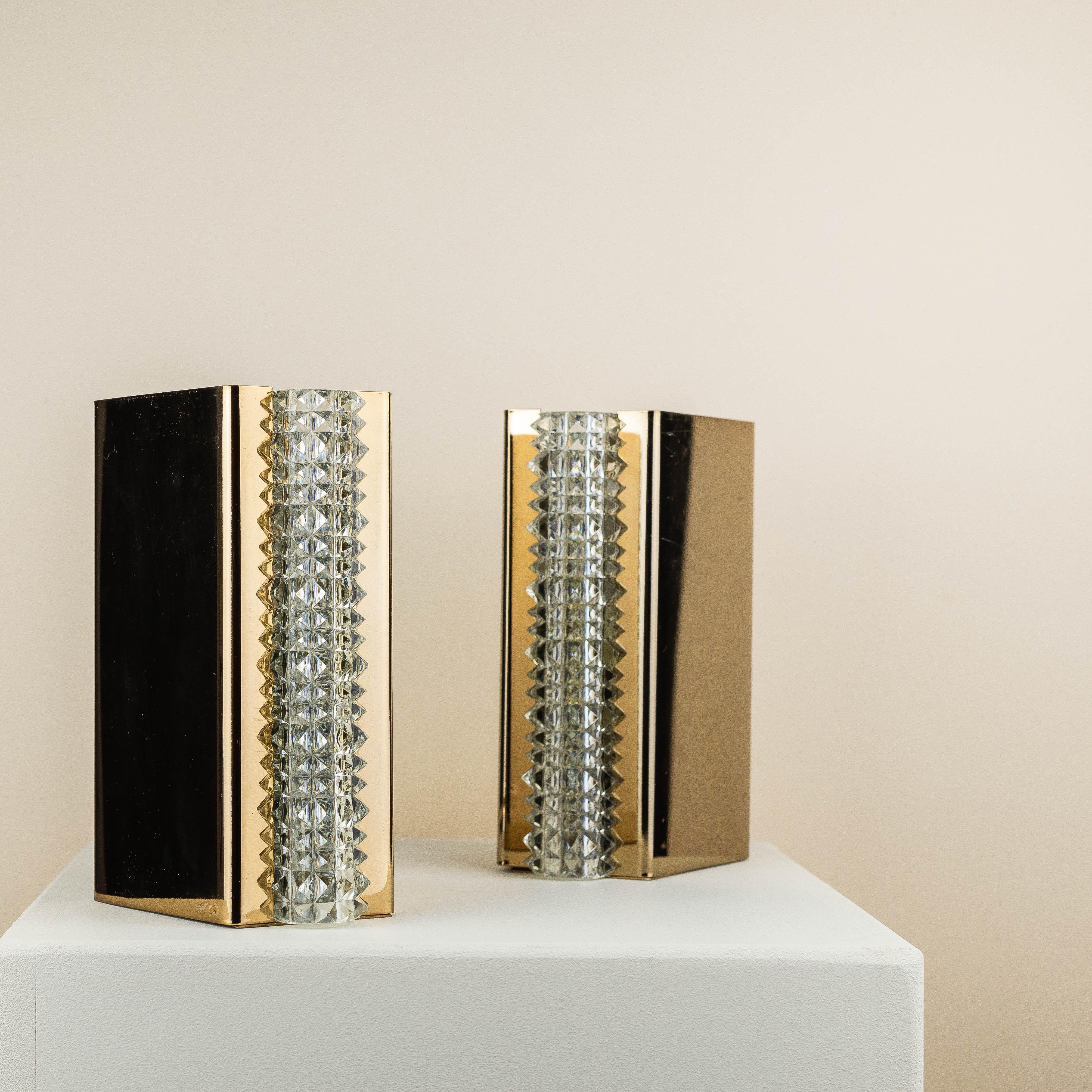 Pair of Wall Sconces in Brass and Glass, France 1960s 9