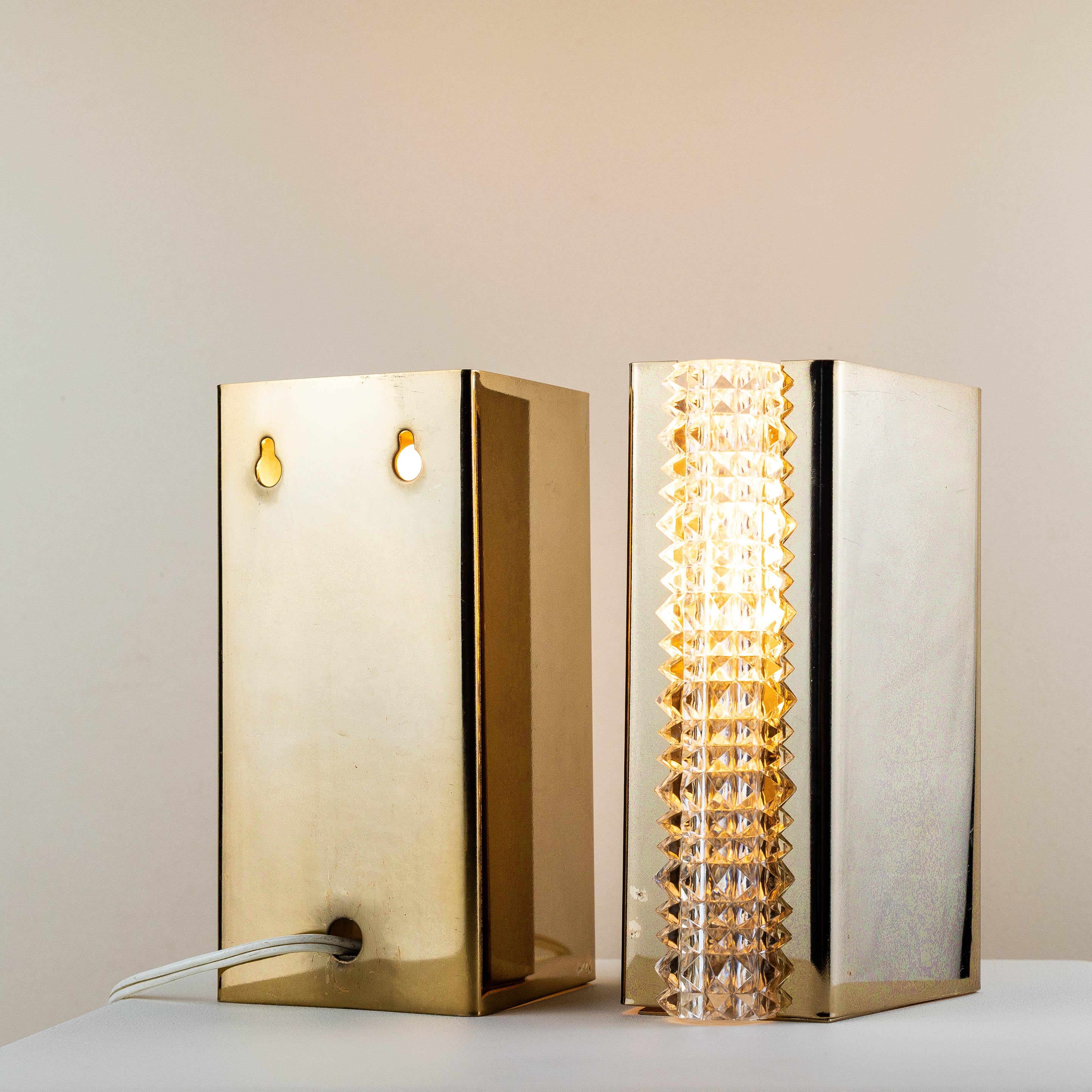 French Pair of Wall Sconces in Brass and Glass, France 1960s