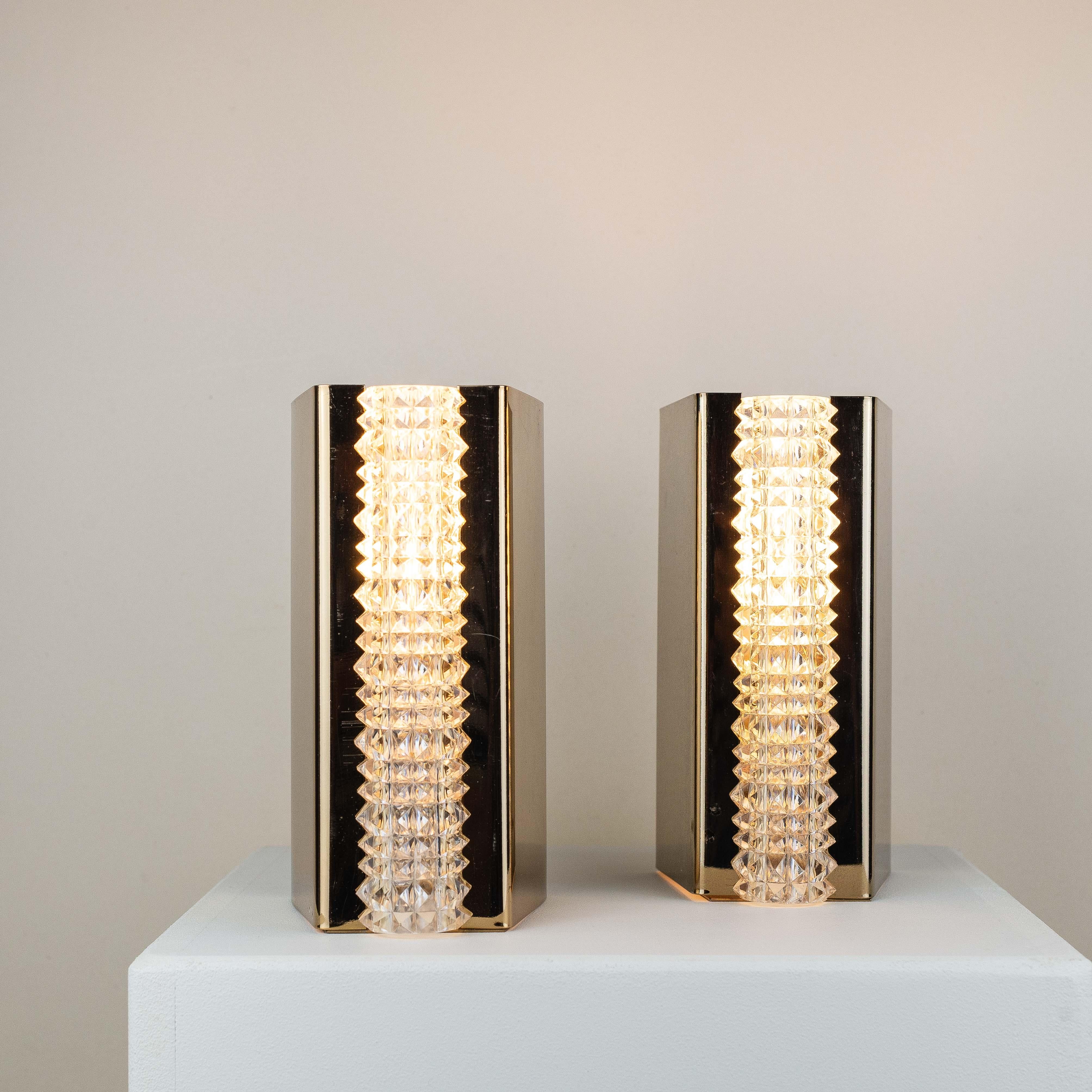 20th Century Pair of Wall Sconces in Brass and Glass, France 1960s