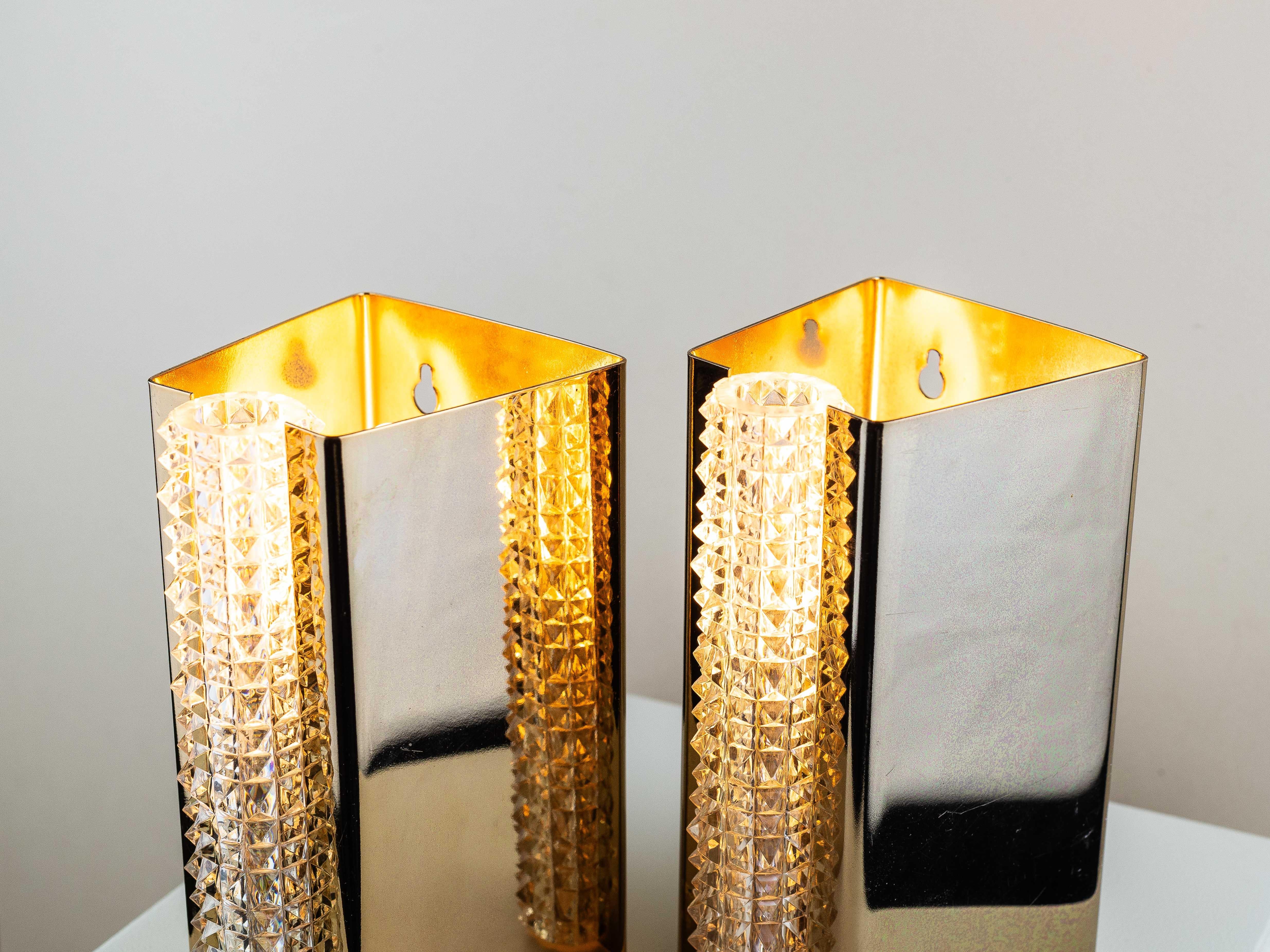 Pair of Wall Sconces in Brass and Glass, France 1960s 1