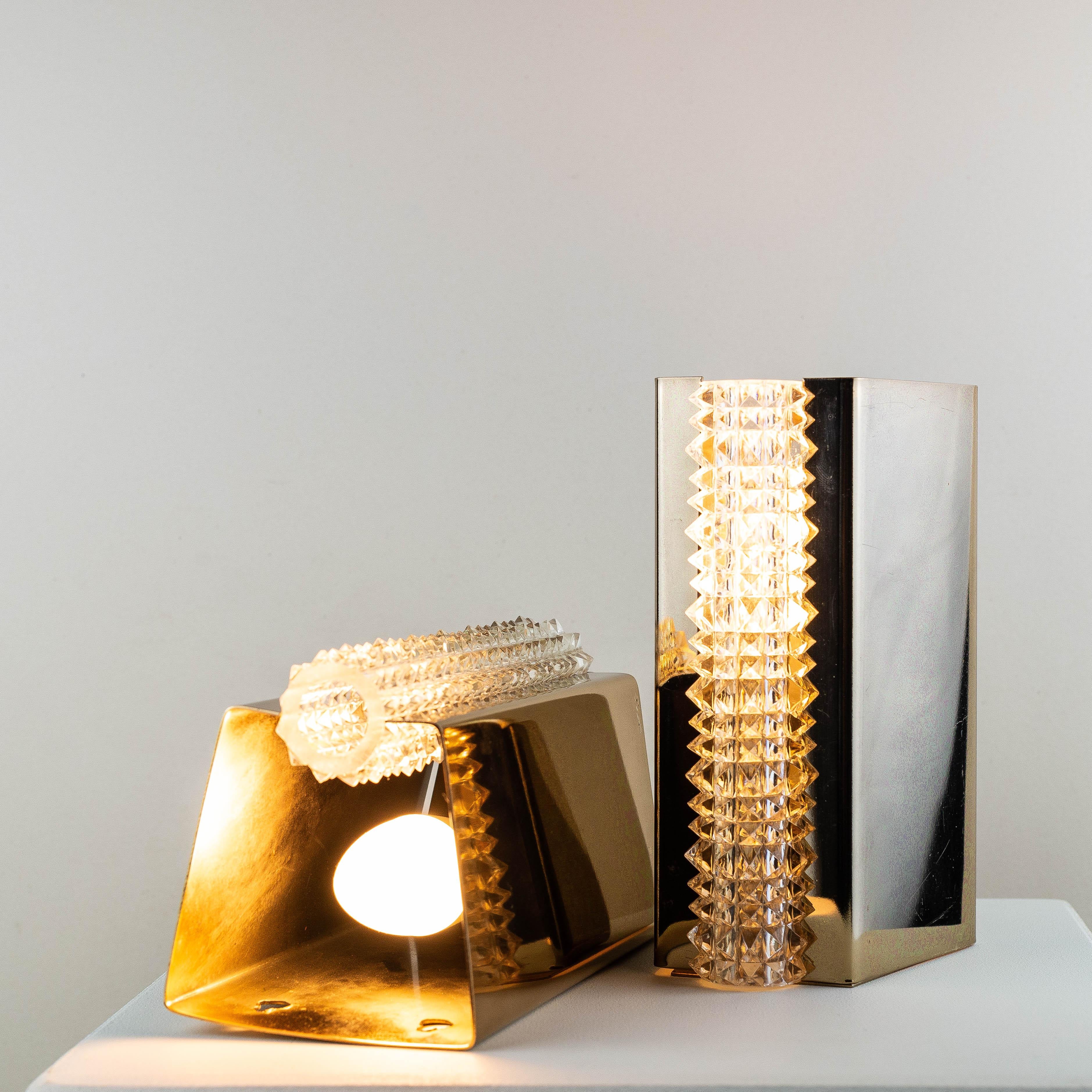 Pair of Wall Sconces in Brass and Glass, France 1960s 2