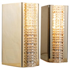 Pair of Wall Sconces in Brass and Glass, France 1960s
