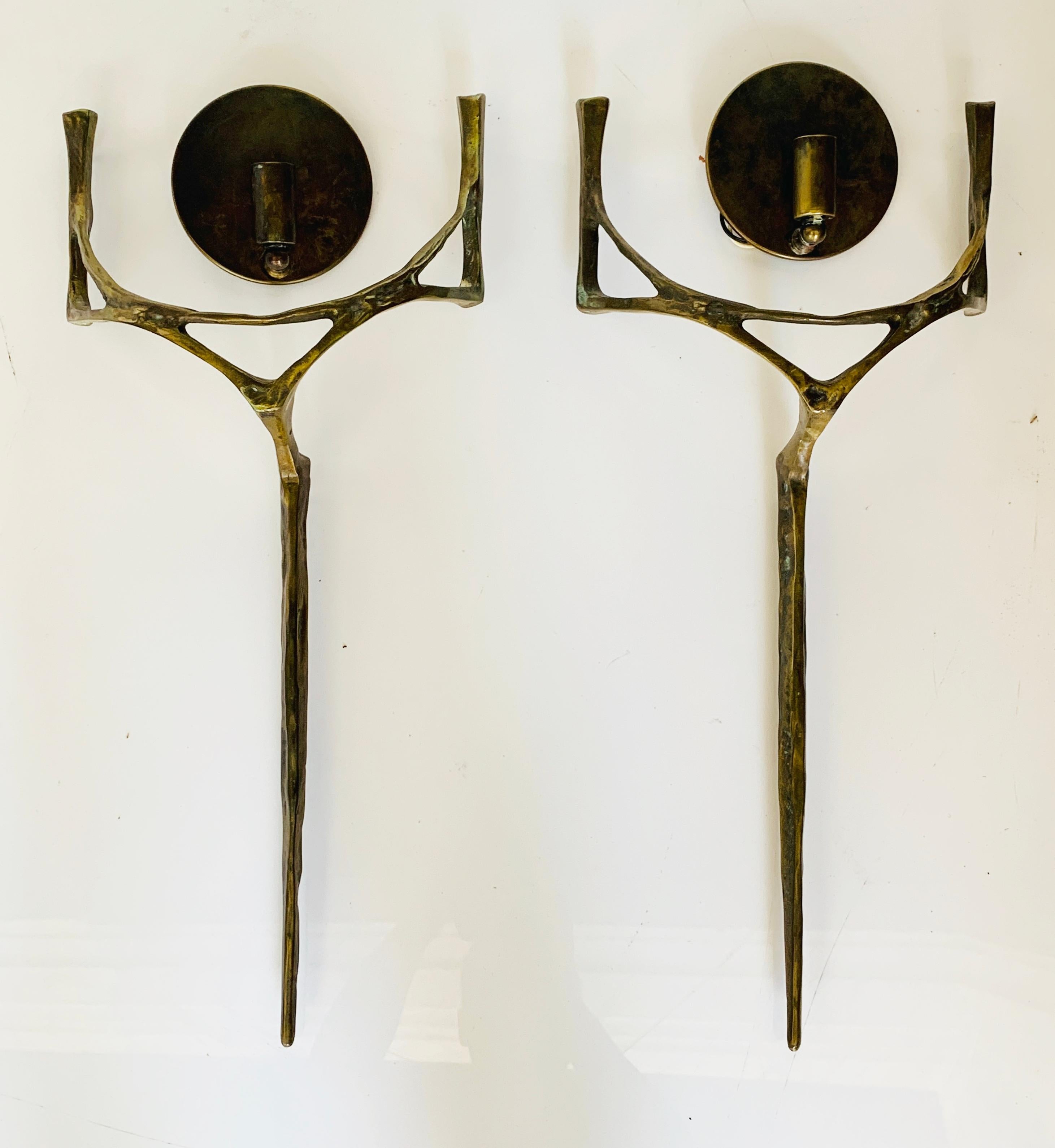 Pair of Wall Sconces in Bronze, & Brass w/ Linen Shades 5