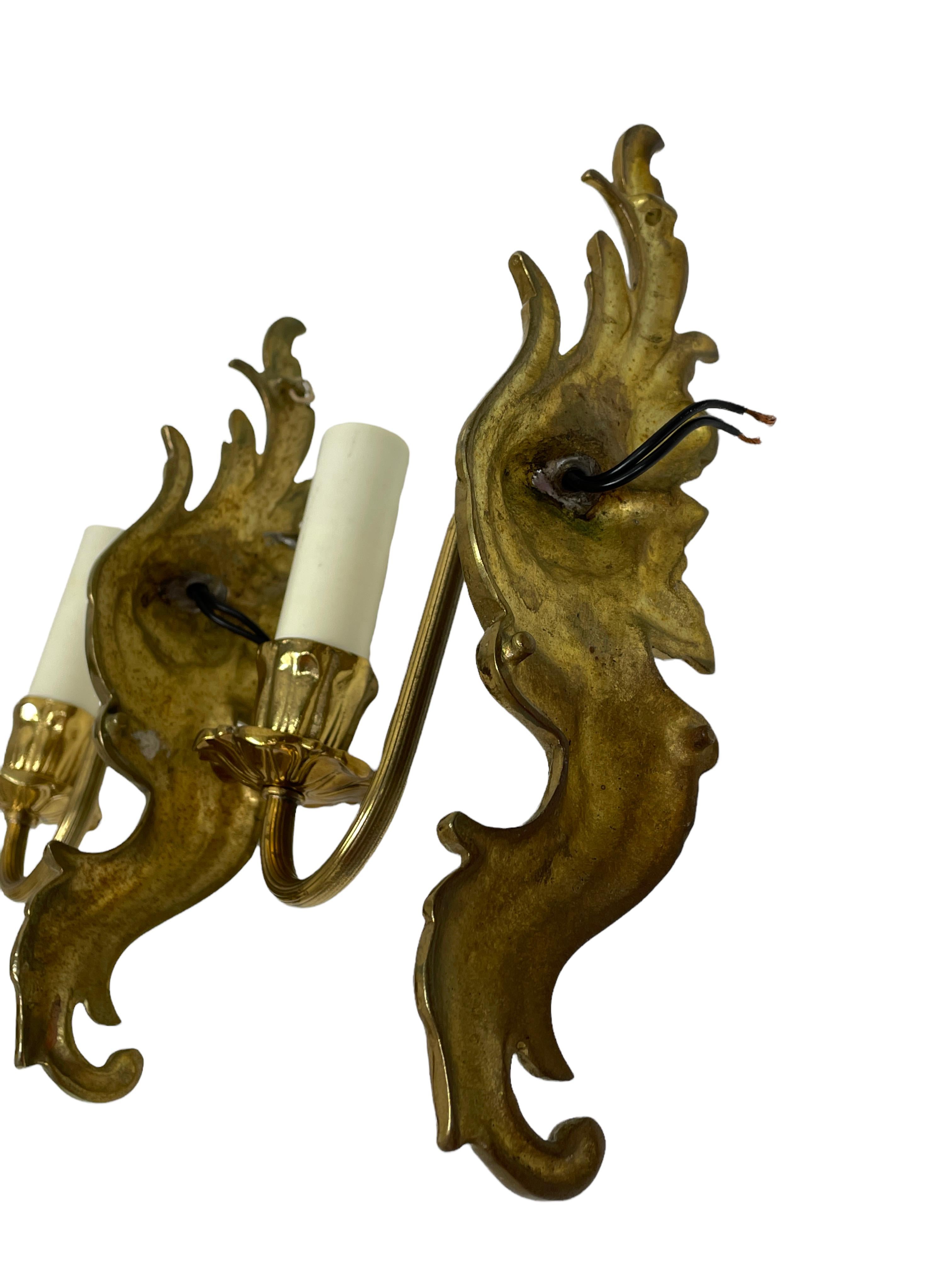 Pair of Wall Sconces in Bronze with Flower Leaf Motif, Sweden, 1960s For Sale 1