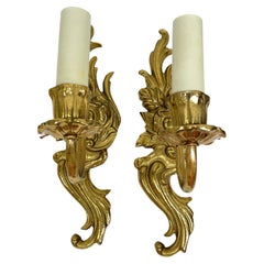 Pair of Wall Sconces in Bronze with Flower Leaf Motif, Sweden, 1960s