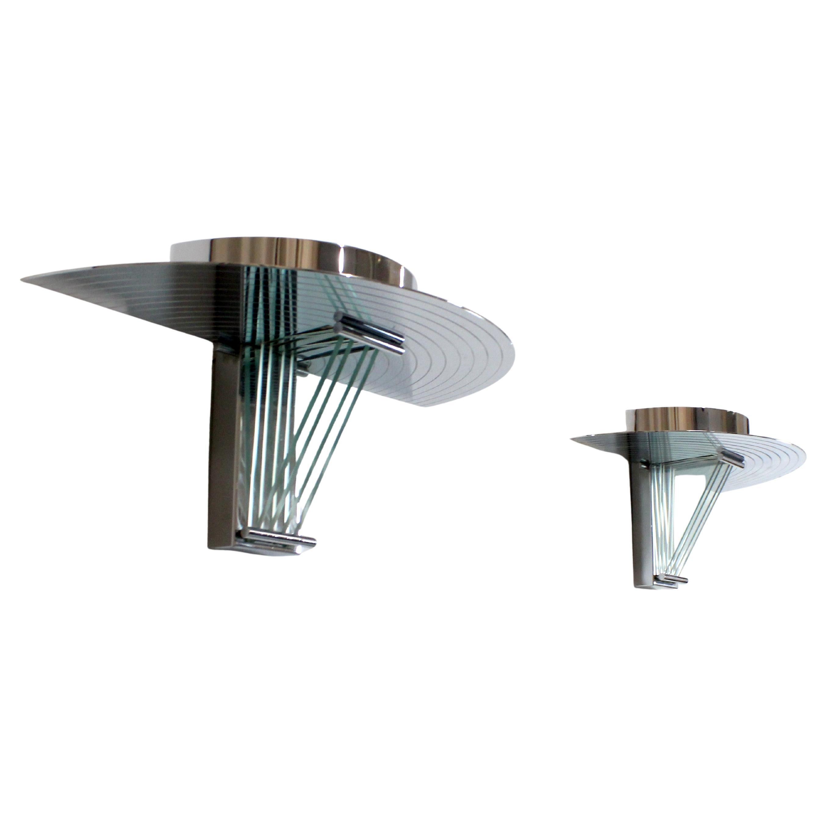 Coppia di apparizioni da parete in acciaio cromato e vetro