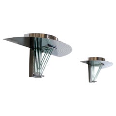 Coppia di apparizioni da parete in acciaio cromato e vetro