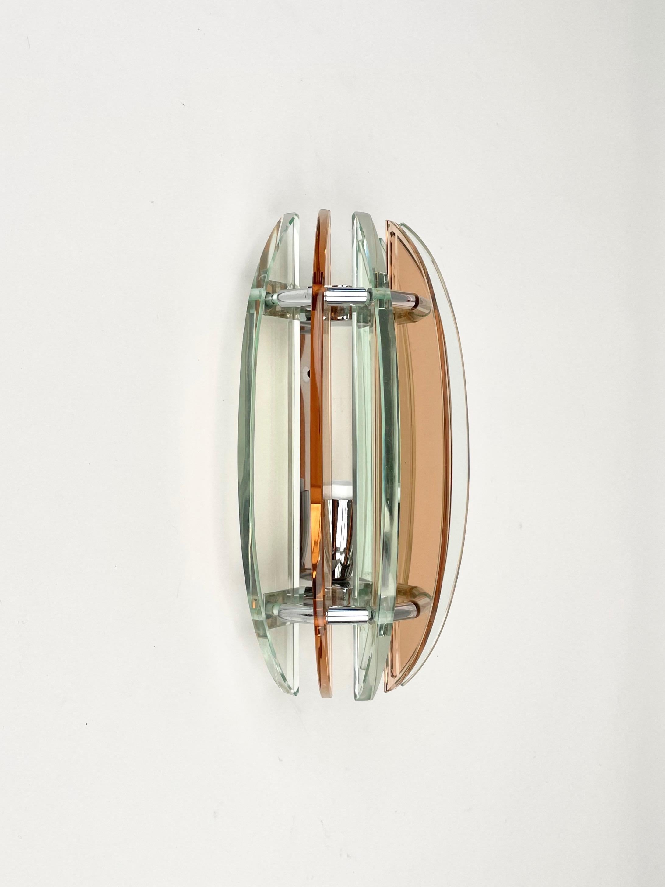 Pair of Wall Sconces in Colored Glass and Chrome by Veca, Italy, 1970s In Good Condition In Rome, IT