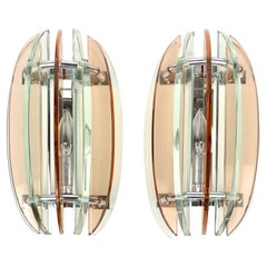 Pair of Wall Sconces in Colored Glass and Chrome by Veca, Italy, 1970s Pair of Wall Sconces in Colored Glass and Chrome by Veca, Italy, 1970s