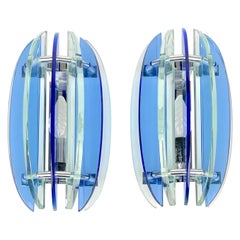 Pair of Wall Sconces in Colored Glass and Chrome by Veca, Italy, 1970s Pair of Wall Sconces in Colored Glass and Chrome by Veca, Italy, 1970s