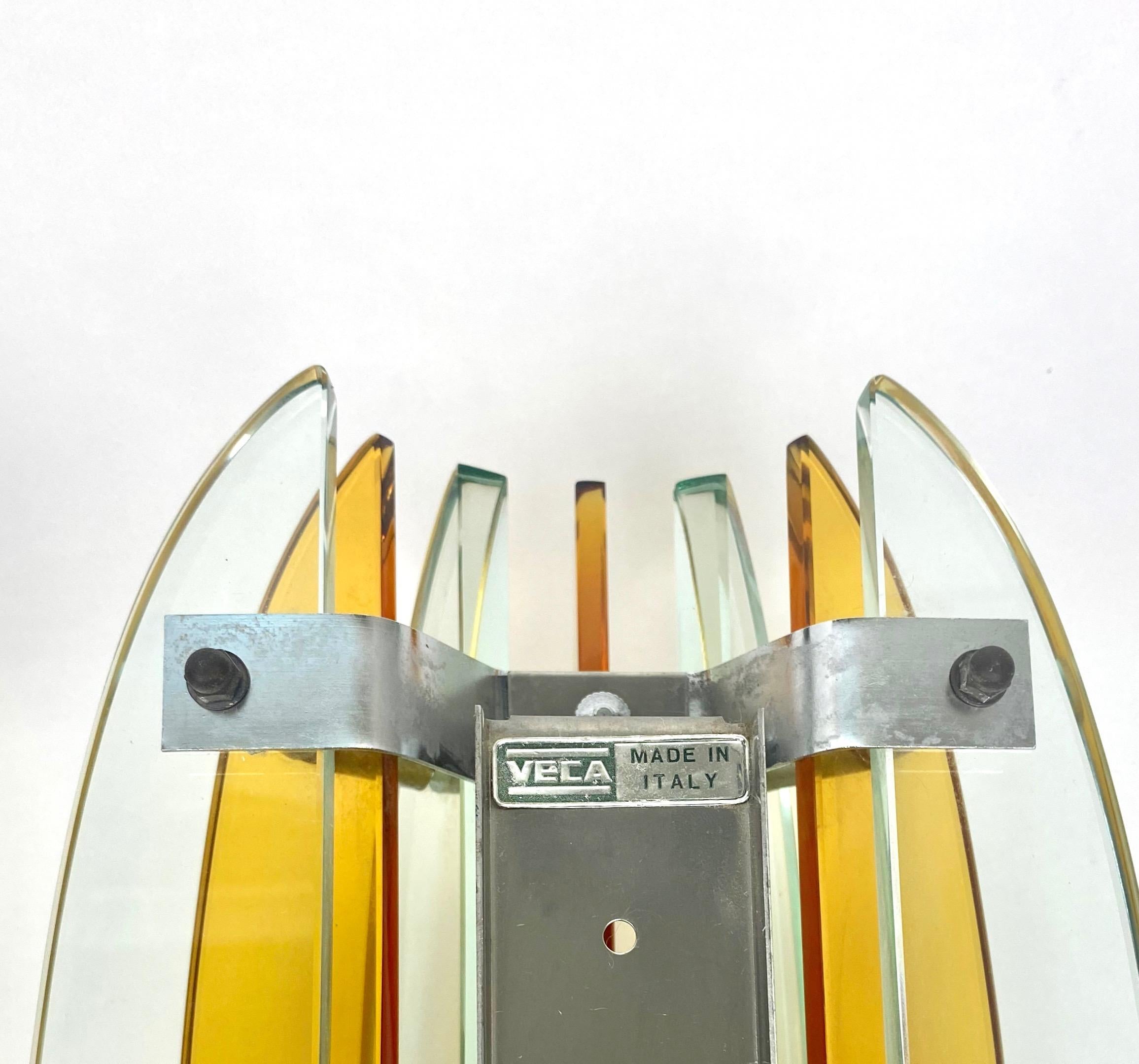 Late 20th Century Pair of Wall Sconces in Colored Glass and Chrome by Veca, Italy, 1970s