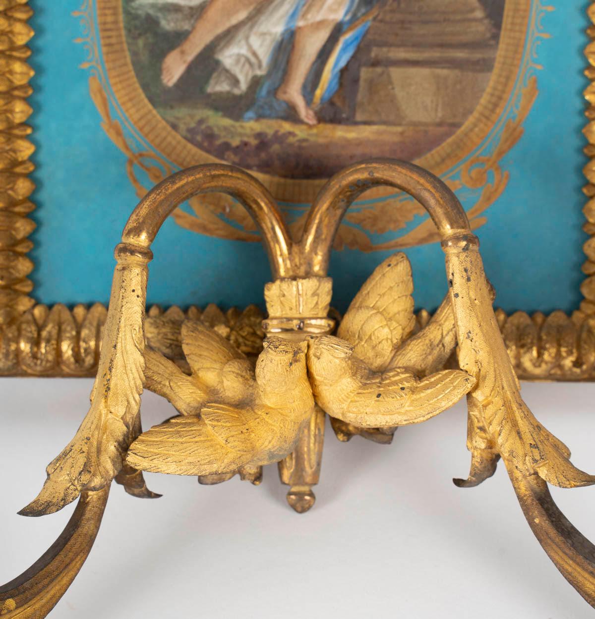 Napoleon III Pair of Wall Sconces in Gilt Bronze and Sèvres Porcelain, Napoleon Period. For Sale