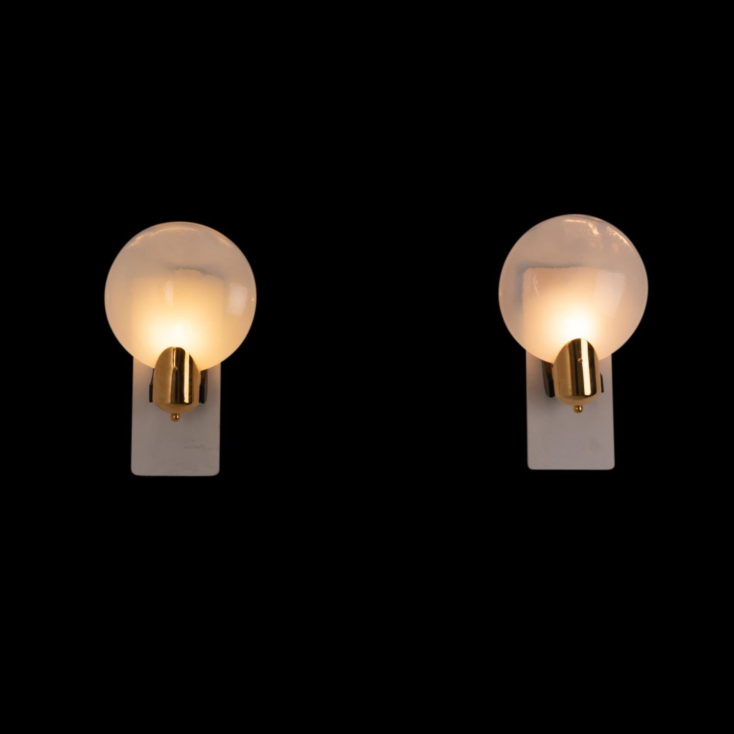 Pair of Wall Sconces in Glass and Brass, 1960s 1